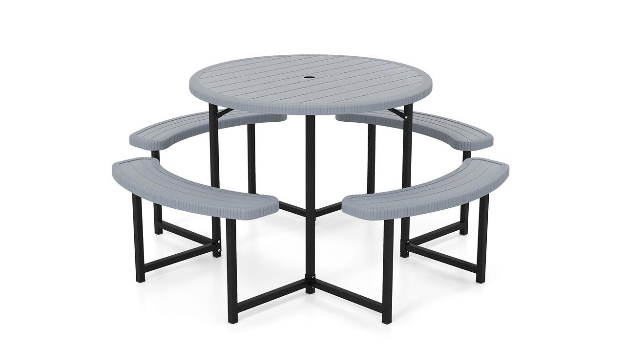 Costway 95cm Round Picnic Table Bench Set with Umbrella Hole - Grey