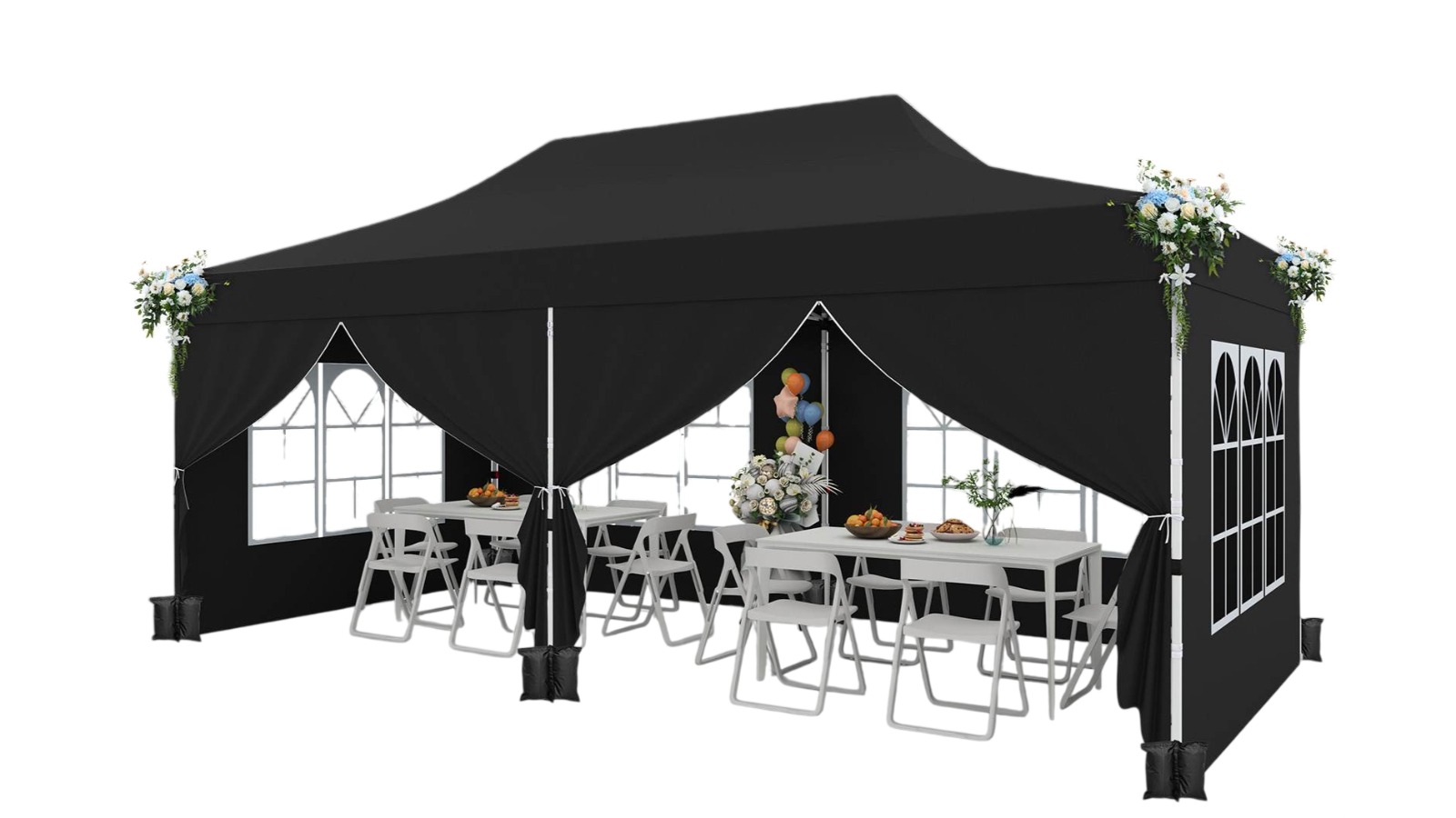Costway 3 x 6m UPF50+ Pop-Up Marquee Outdoor Party Gazebo with Carrying Bag - Black
