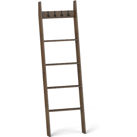 Costway 5-Tier Wood Wall Leaning Blanket Ladder Rack - Brown