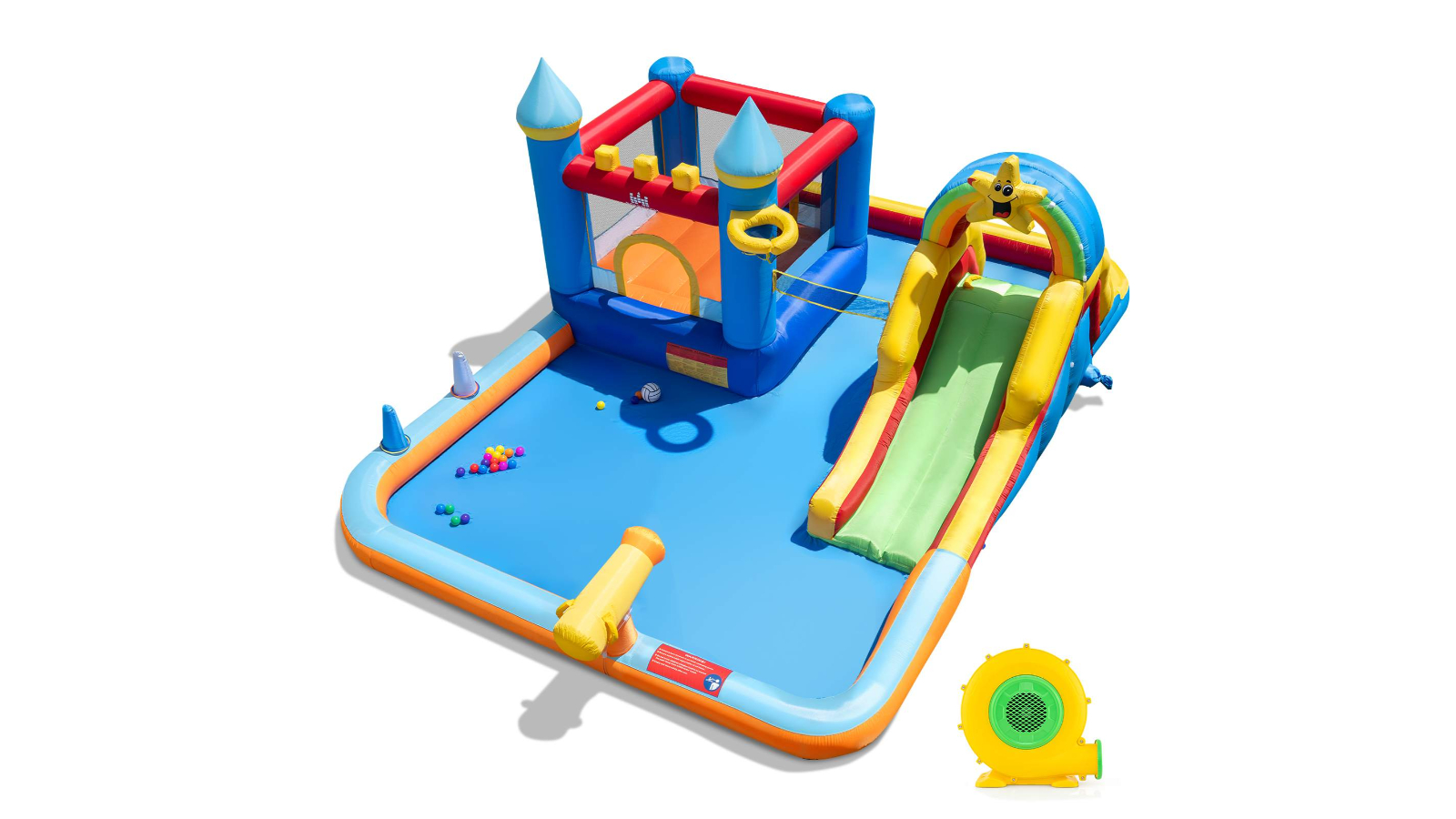 Costway Beach Pool Inflatable Castle with Sport Ball Ring Toss 