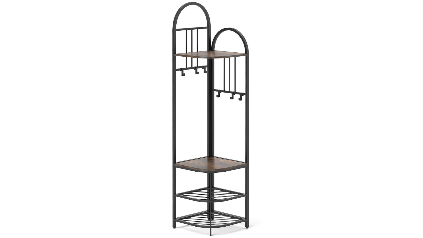 Costway 4-Tier 180cm Bench Corner Coat and Shoe Rack with 6 Removable Hook - Brown