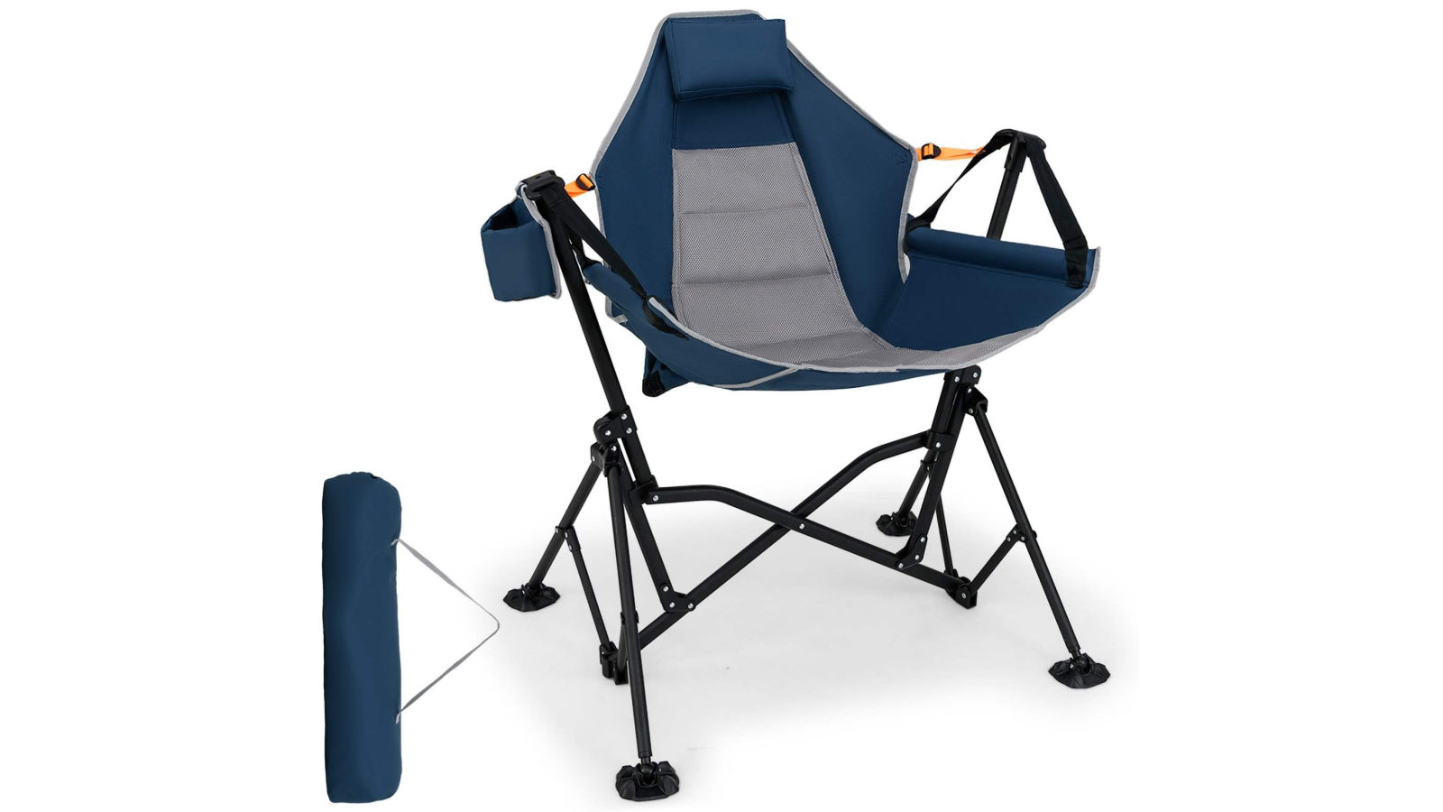 Costway Oversized Hammock Camping Foldable Swing Chair with Cup Holder - Blue