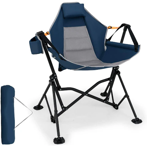 Costway Oversized Hammock Camping Foldable Swing Chair with Cup Holder - Blue