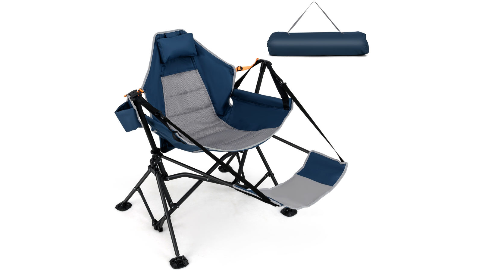 Costway Oversized Folding Camping Hammock Chair with Footrest - Blue