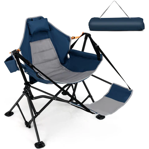 Costway Oversized Folding Camping Hammock Chair with Footrest - Blue