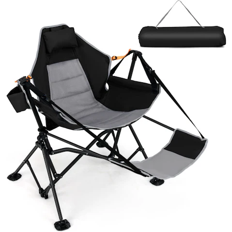 Costway Oversized Folding Camping Hammock Chair with Footrest - Black