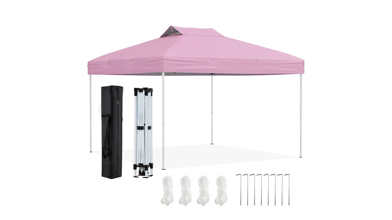 Costway 3 x 3m Adjustable Height Center Lock Push Folding Canopy - Pink