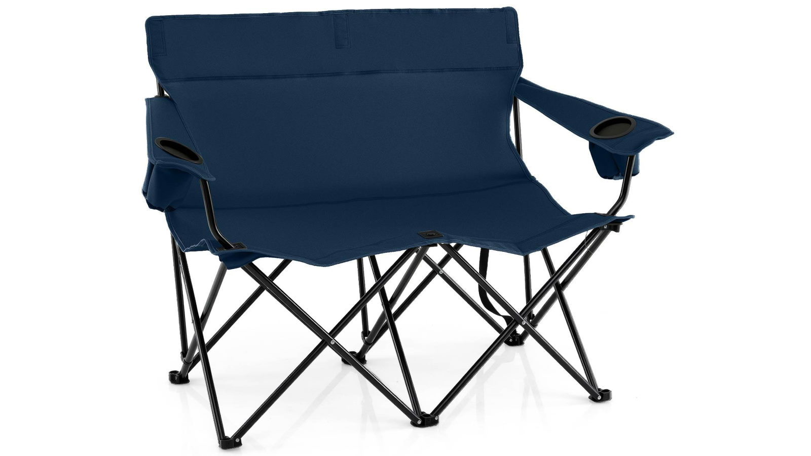Costway Double Camping Chair 2-Person Portable Outdoor Folding Love Seat with Cup Holders and Armrests - Blue