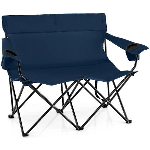 Costway Double Camping Chair 2-Person Portable Outdoor Folding Love Seat with Cup Holders and Armrests - Blue
