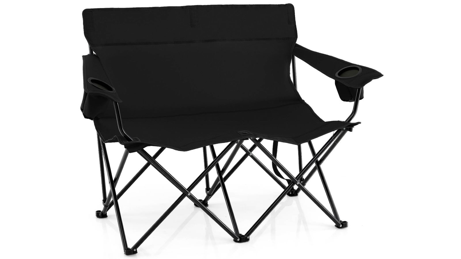 Costway Double Camping Chair 2-Person Portable Outdoor Folding Love Seat with Cup Holders and Armrests - Black