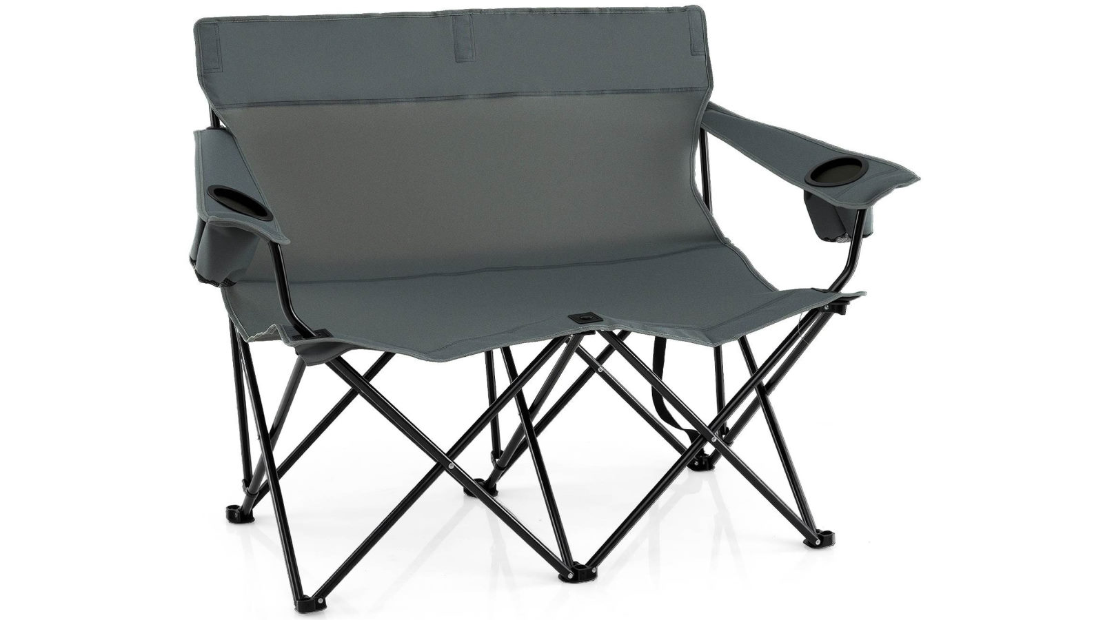 Costway Double Camping Chair 2-Person Portable Outdoor Folding Love Seat with Cup Holders and Armrests - Grey
