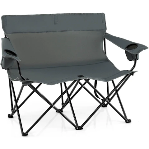 Costway Double Camping Chair 2-Person Portable Outdoor Folding Love Seat with Cup Holders and Armrests - Grey