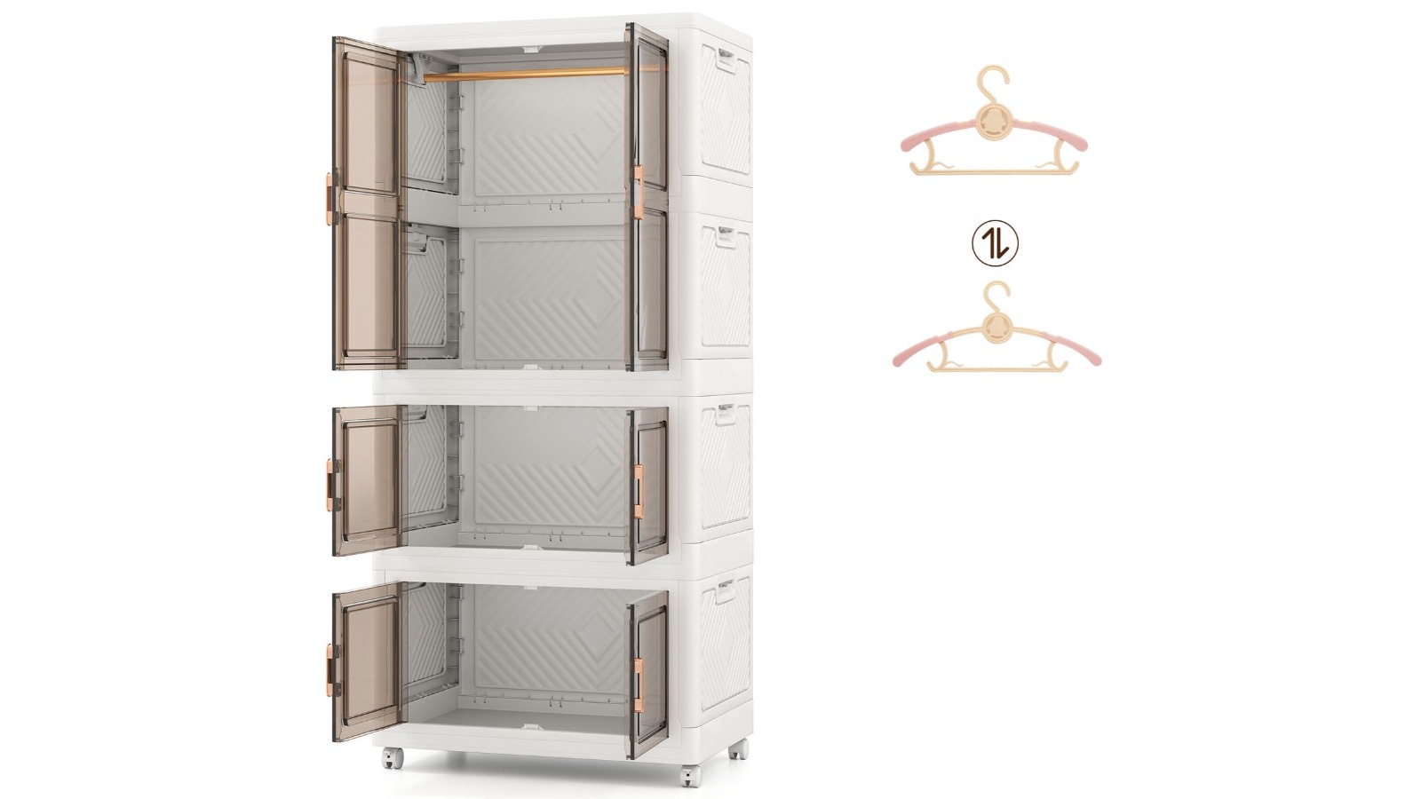 Costway 420L Plastic Wardrobe Closet Storage Bin with Wheel - White