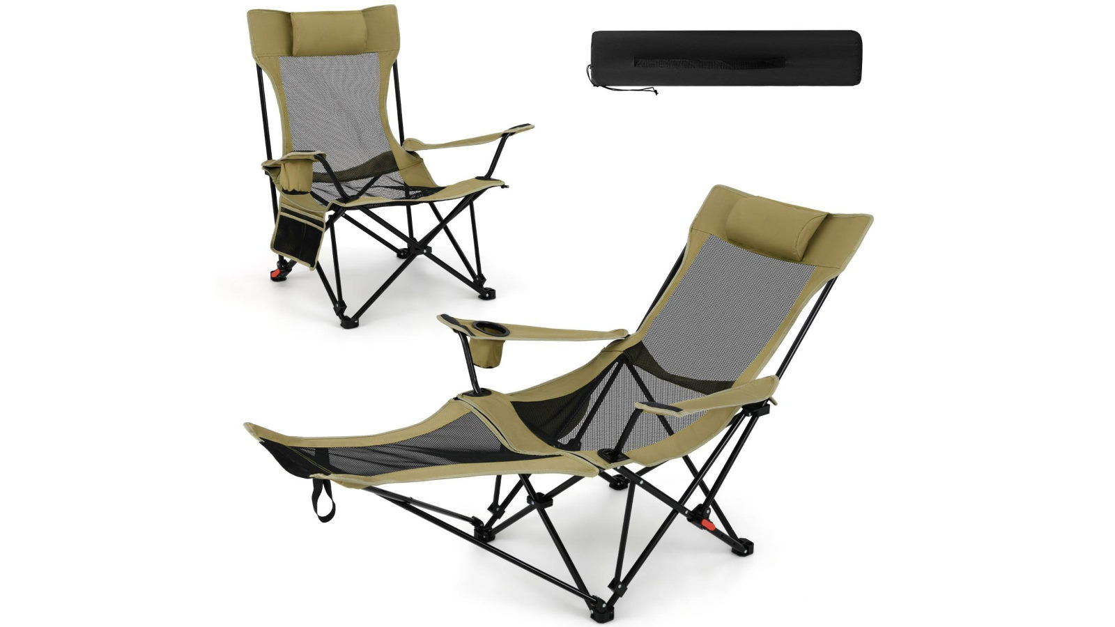 Costway 2 in 1 Folding Camping Lounge Chair with Detachable Footrest for Fishing Picnics - Green