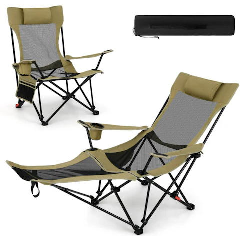 Costway 2 in 1 Folding Camping Lounge Chair with Detachable Footrest for Fishing Picnics - Green