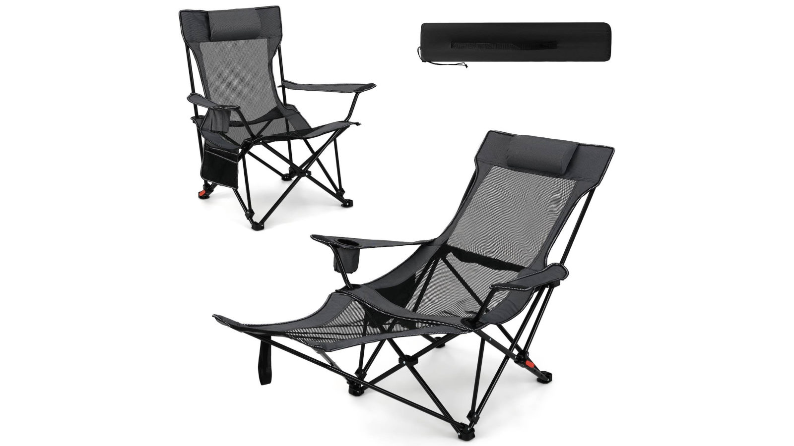 Costway Portable Camping Chair Folding Picnic Recliner Outdoor Fishing Chair - Grey
