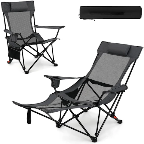 Costway Portable Camping Chair Folding Picnic Recliner Outdoor Fishing Chair - Grey