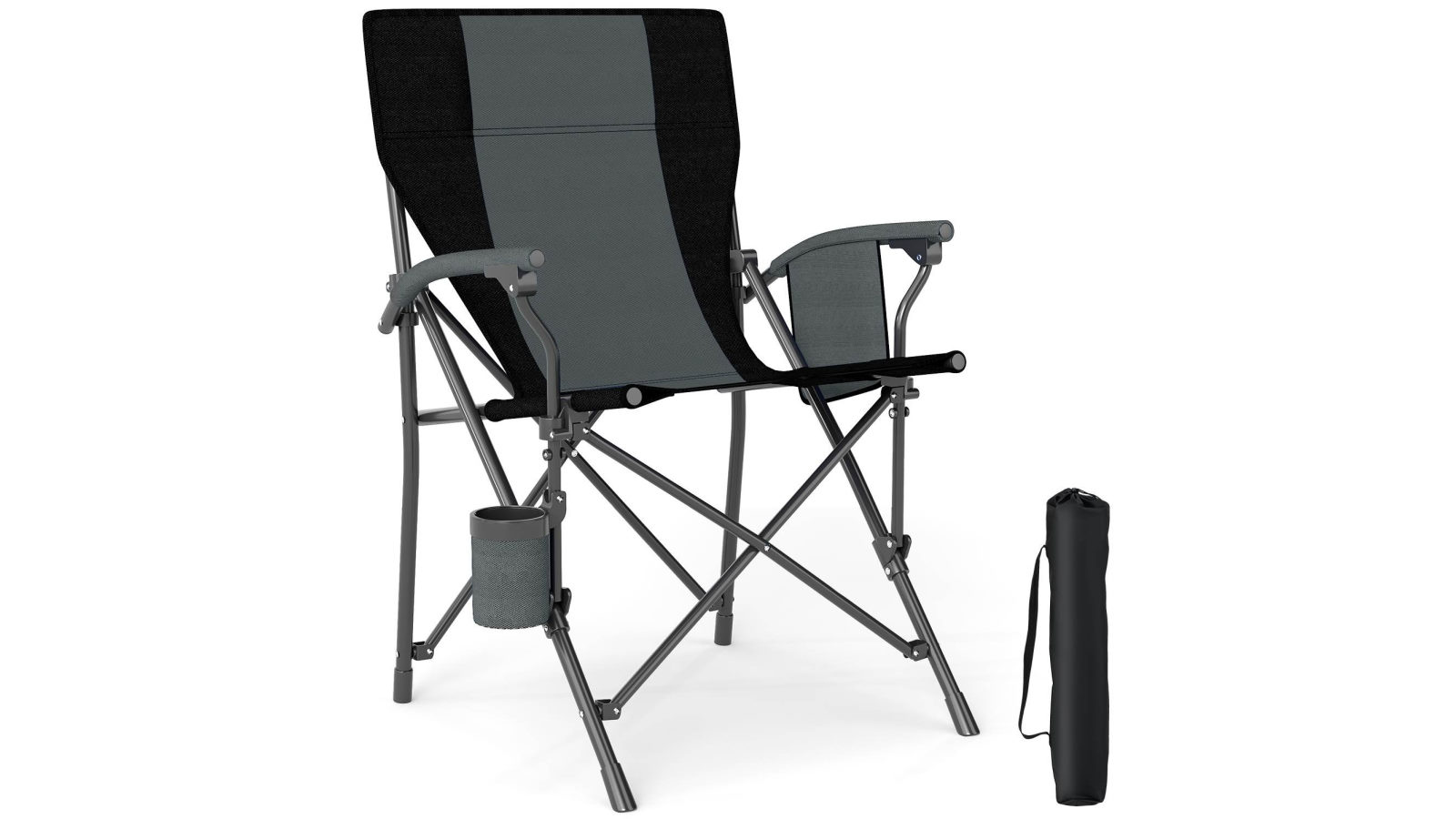 Costway Folding Camping Chair Outdoor Oxford Cloth Lawn Seating with Cup Holder Side Pocket and Carrying Bag - Black