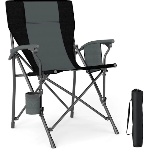 Costway Folding Camping Chair Outdoor Oxford Cloth Lawn Seating with Cup Holder Side Pocket and Carrying Bag - Black
