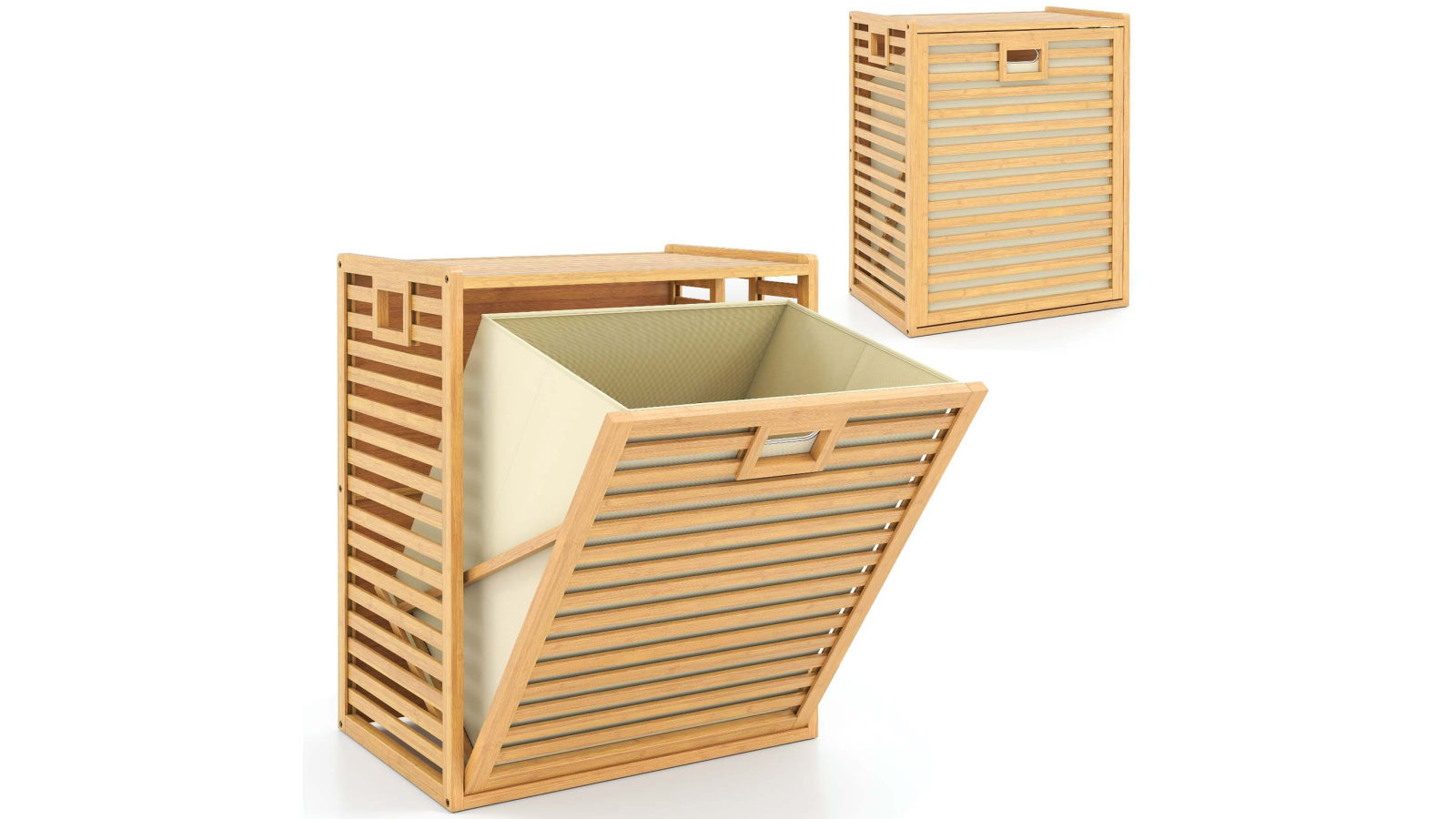 Costway 68L Bamboo Laundry Hamper with Removable Bin Tilt-Out Design and Top Shelf - Natural