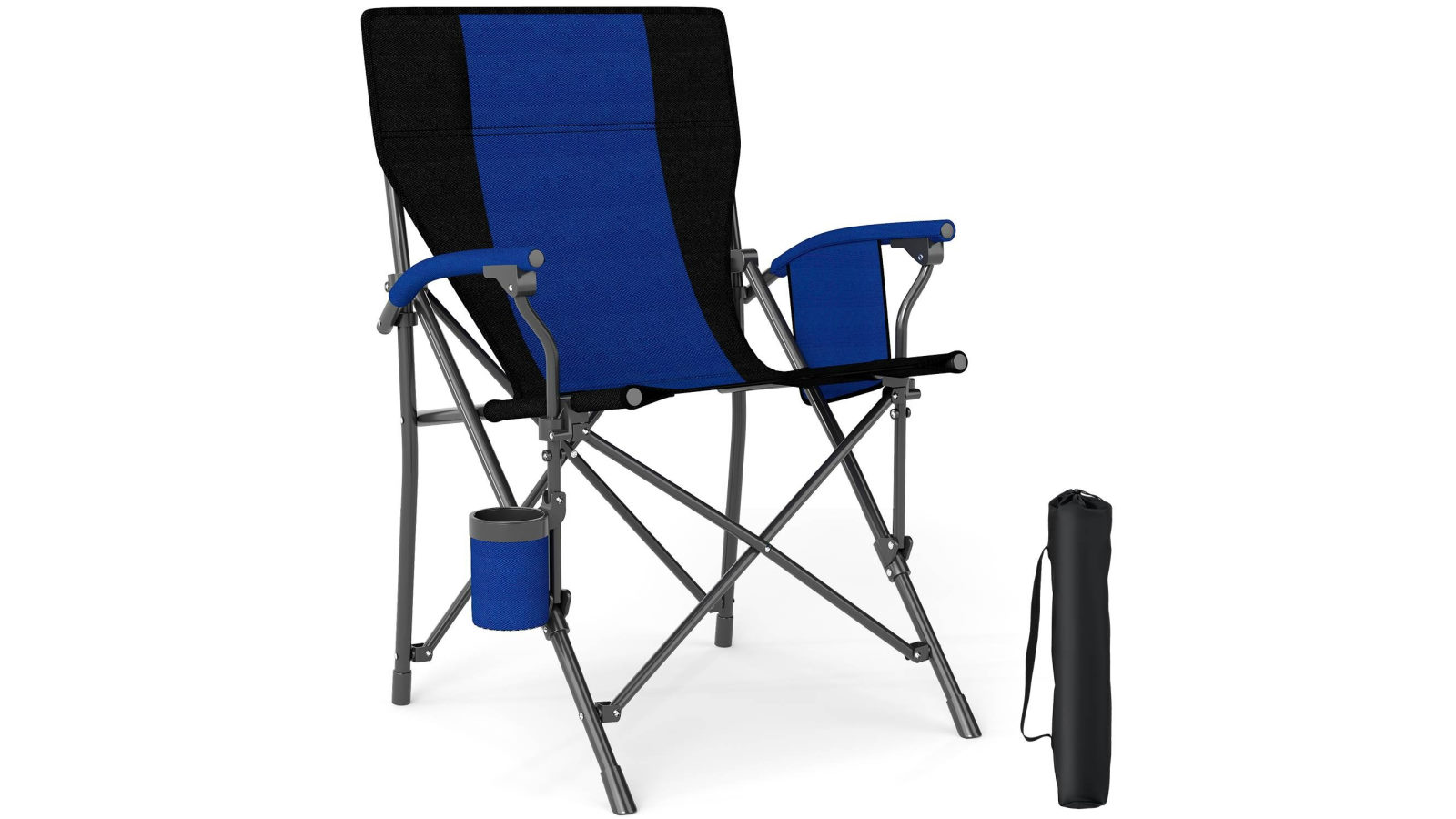 Costway Folding Camping Chair Outdoor Oxford Cloth Lawn Seating with Cup Holder Side Pocket and Carrying Bag - Blue