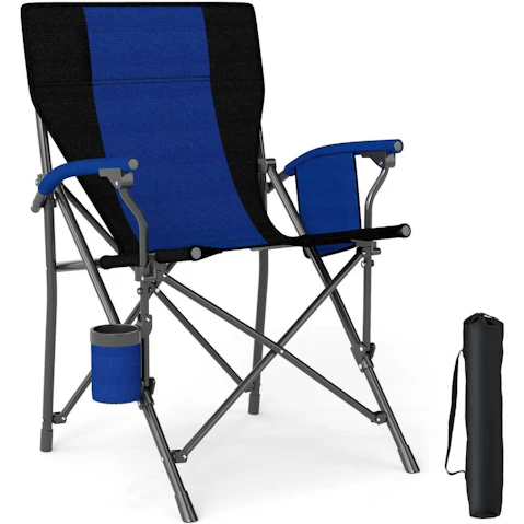 Costway Folding Camping Chair Outdoor Oxford Cloth Lawn Seating with Cup Holder Side Pocket and Carrying Bag - Blue