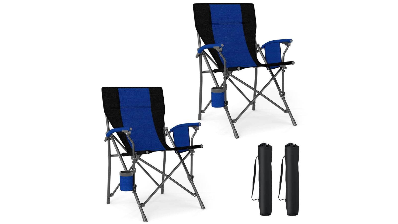 Costway 2 x Folding Camping Chair Outdoor Oxford Cloth Lawn Seating with Cup Holder - Blue