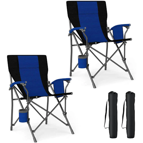 Costway 2 x Folding Camping Chair Outdoor Oxford Cloth Lawn Seating with Cup Holder - Blue