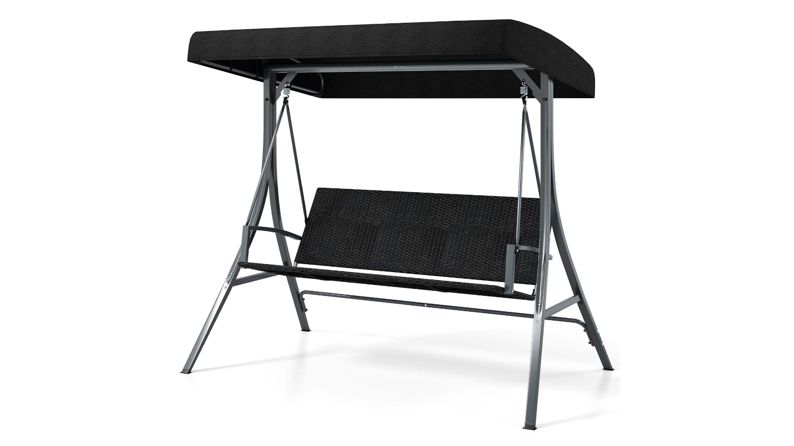 Costway Black Porch Swing with Rattan Back Seat