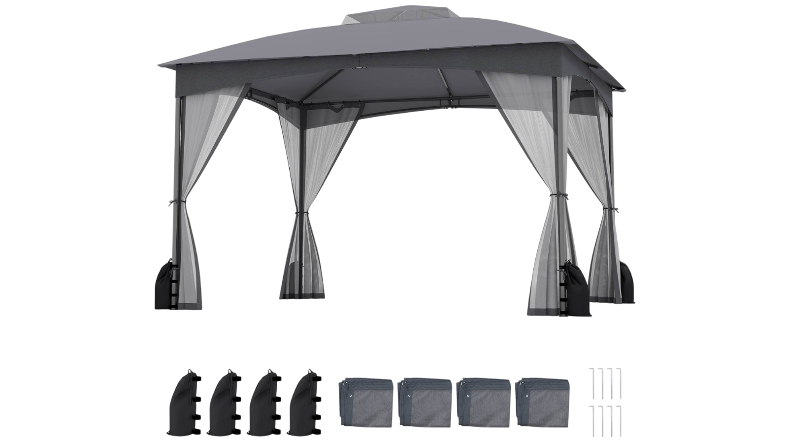Costway Grey Patio Pergola with Netting Wall