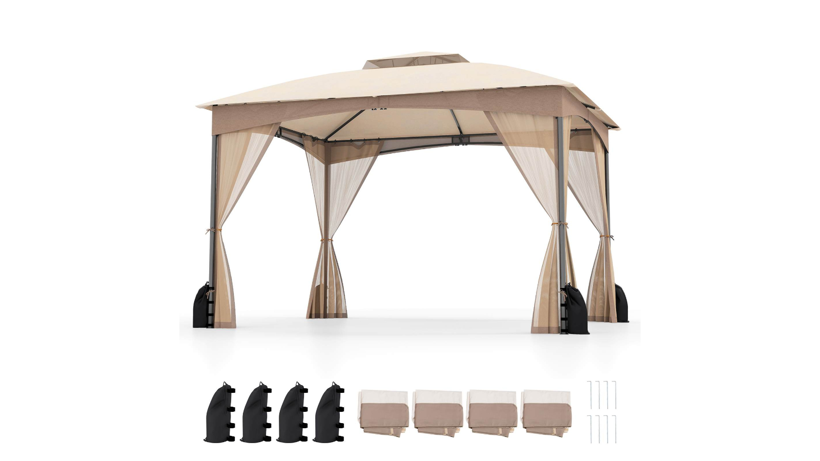 Costway 10 x 12ft Patio Gazebo Pergola with Netting Wall
