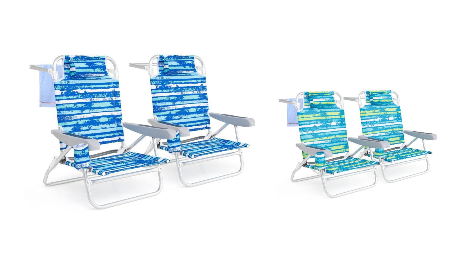 Costway Pack of 2 Backpack Beach Chair with 5-Position Backrest Head Pillow and Cup Holder 