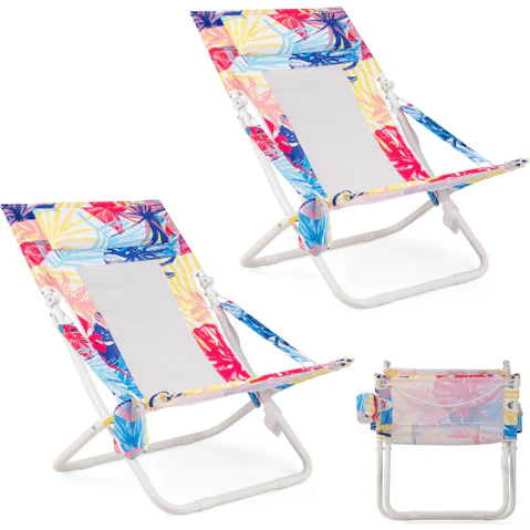 Costway Pack of 2 Folding Camping Chair with Padded Head Pillow Mesh Back and Cup Holder - Pink
