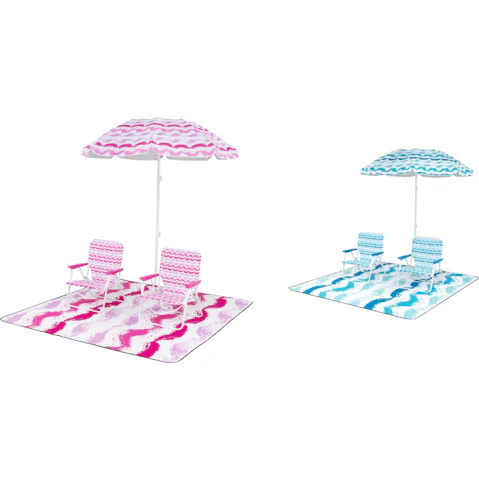 Costway 4 Piece Beach Chair Set with Pack of 2 Beach Blanket Tilt Umbrella and Carry Bag