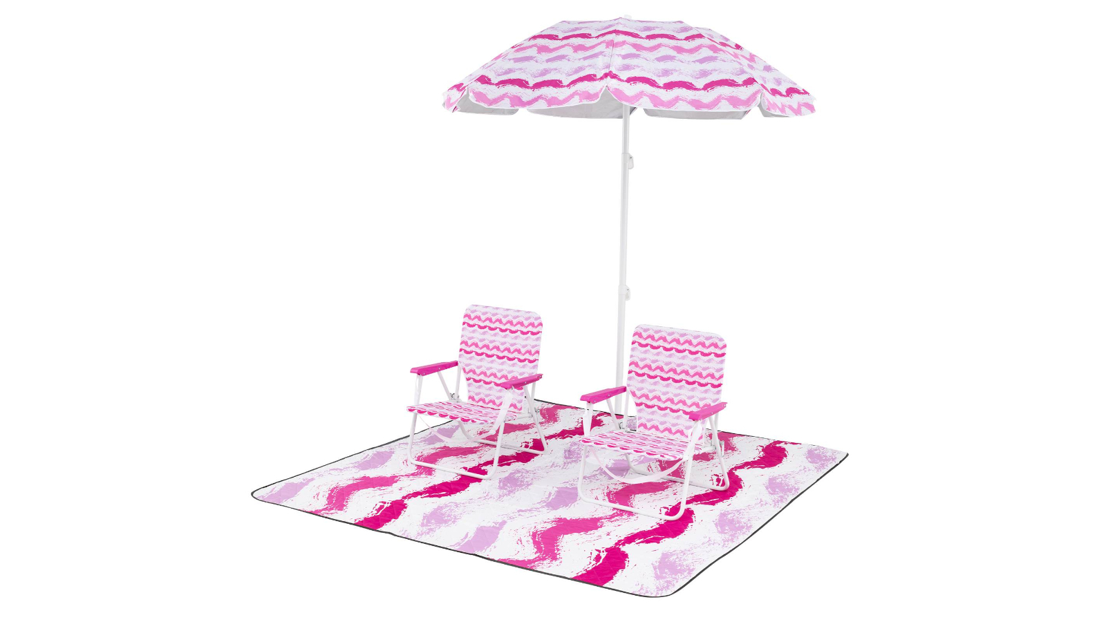 Costway 4 Piece Beach Chair Set with Pack of 2 Beach Blanket Tilt Umbrella and Carry Bag - Pink