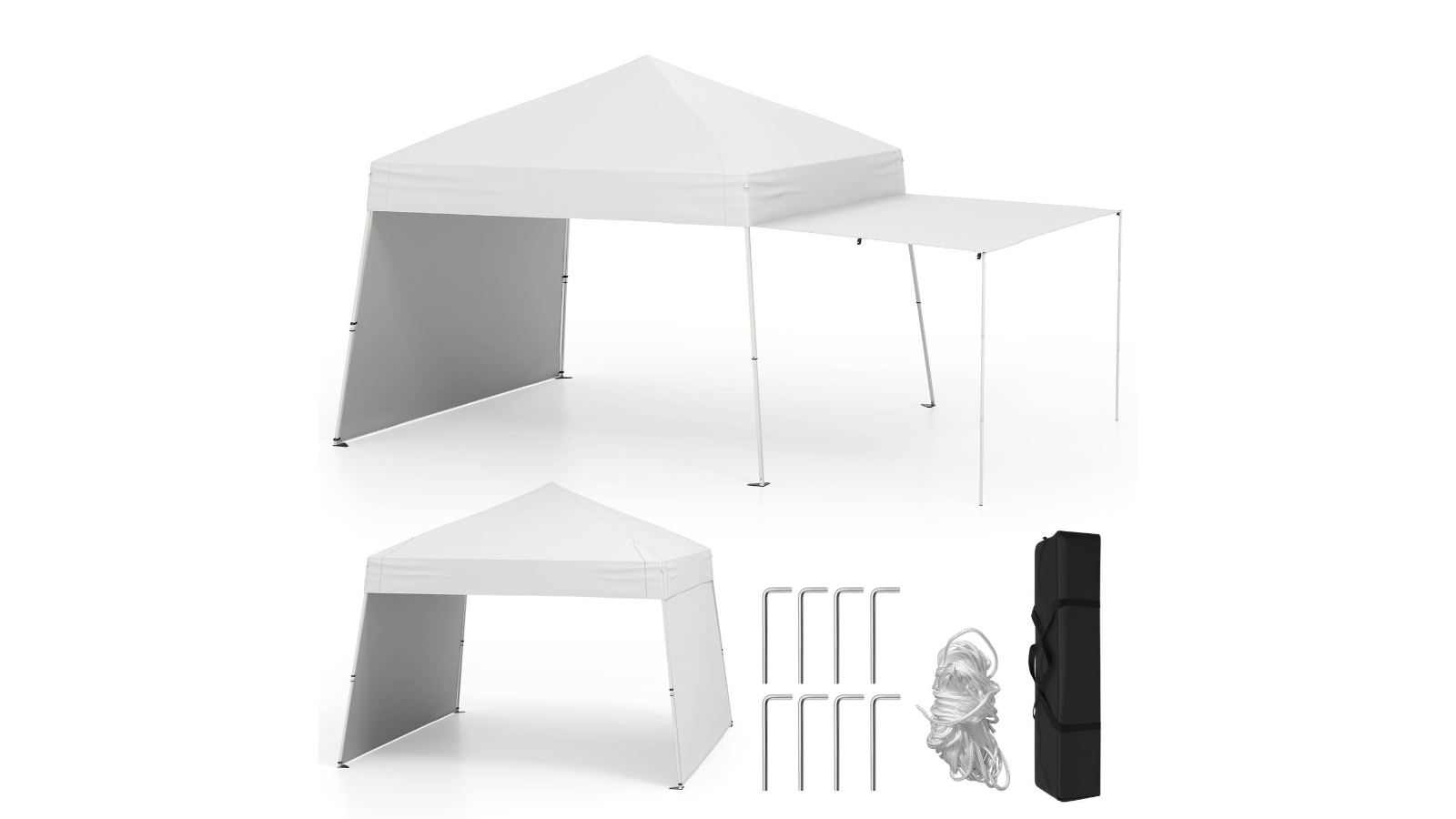Costway White Gazebo Pop-Up Canopy Tent with 2 Convertible Sidewall