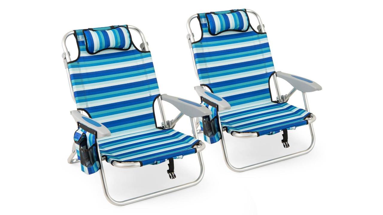 Costway 2 Piece Aluminum 4-Position Frame Folding Beach Chair 
