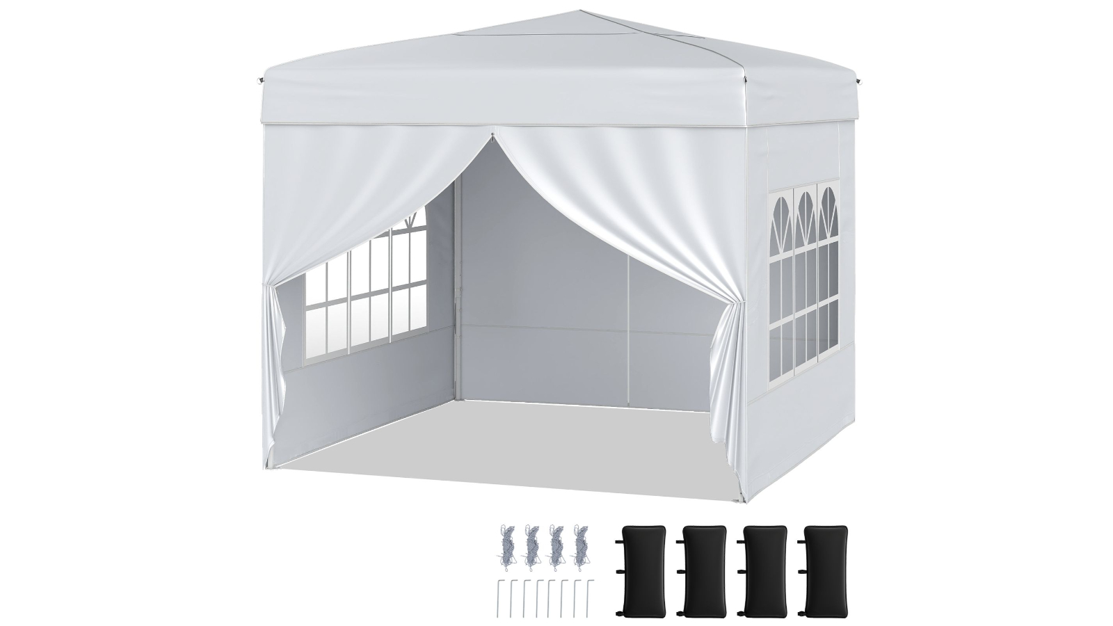 Costway 3 x 3metre Portable Pop-Up Canopy Tent with 4-Sidewall Carrying Bag - White