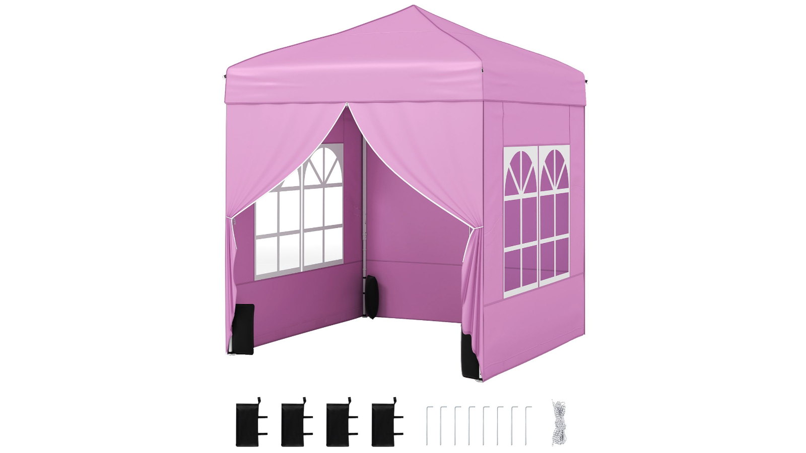 Costway 2 x 2metre Pop-Up Canopy Tent with 4-Sidewall Wheeled Bag - Pink