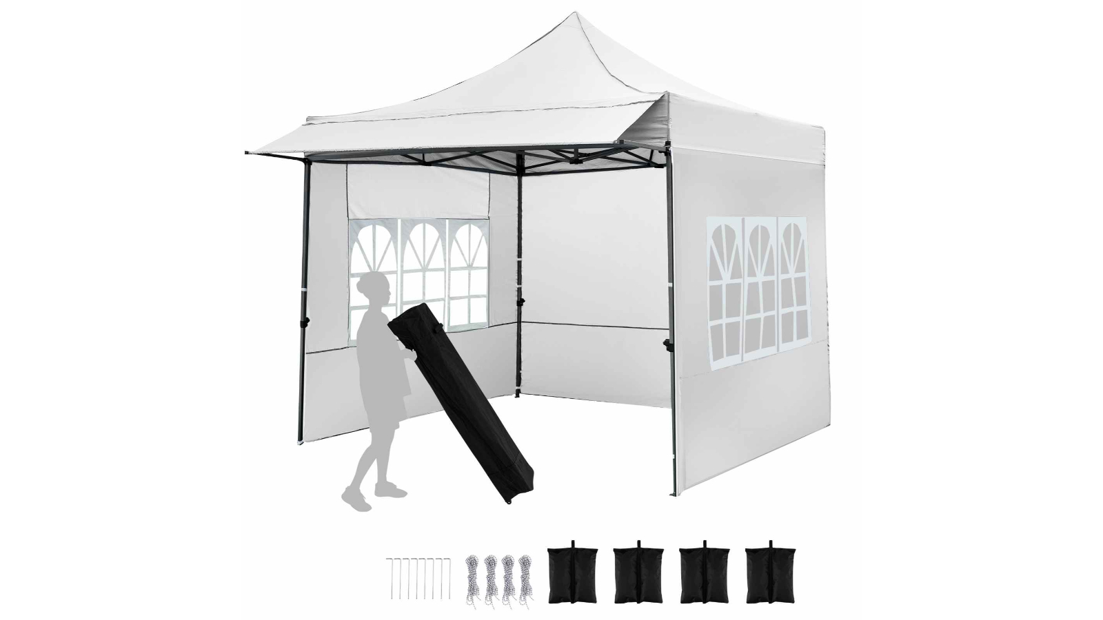 Costway 3 x 3metre Portable Pop-Up Canopy Tent with Sidewalls and Awning - White