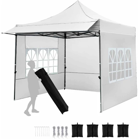 Costway 3 x 3metre Portable Pop-Up Canopy Tent with Sidewalls and Awning - White