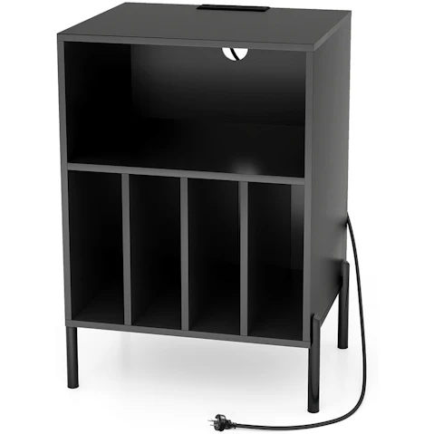 Costway Record Player Stand with Charging Station and USB Port - Black