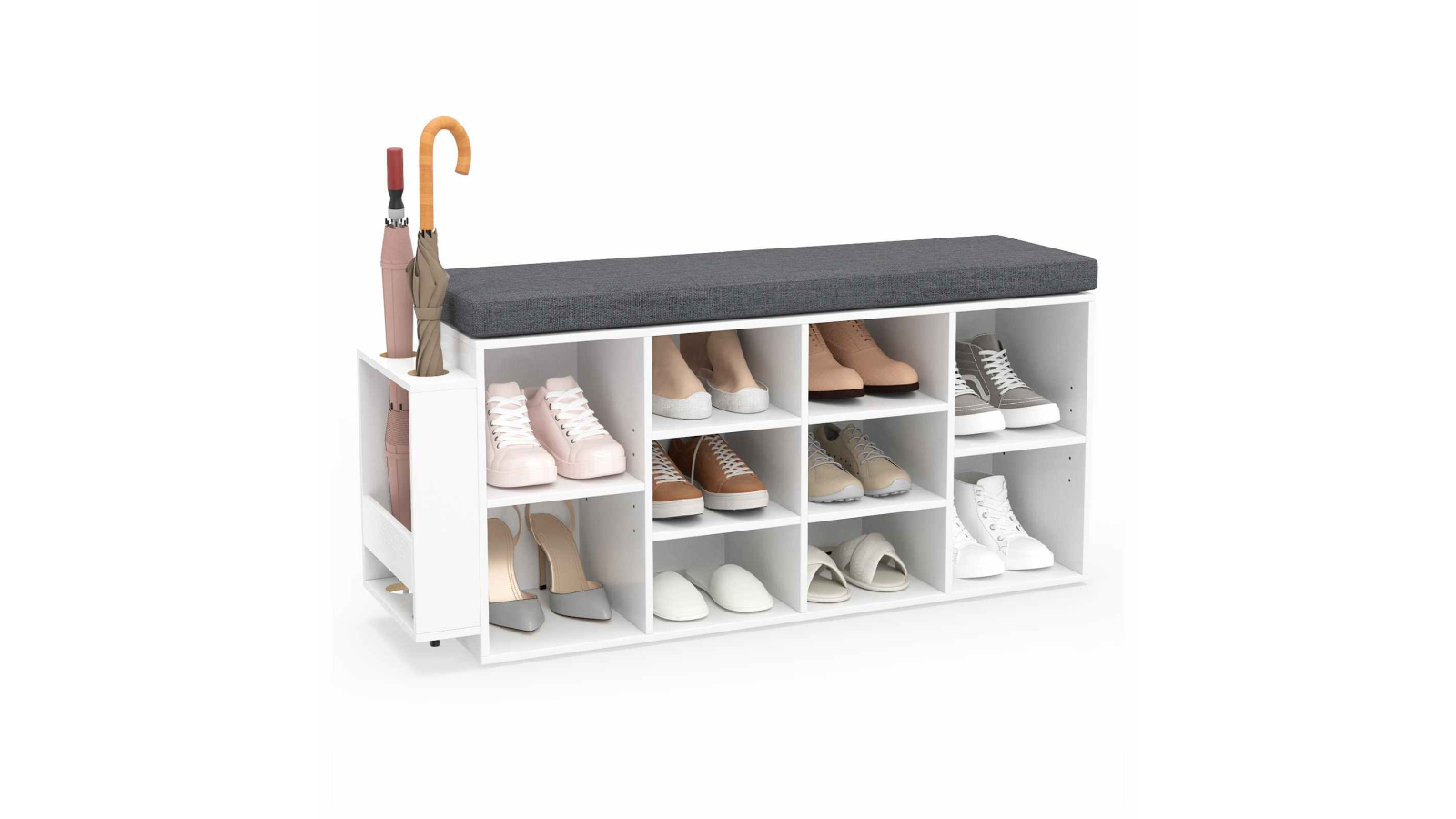 Costway Industrial Shoe Cabinet with Cushion and Umbrella Holder - White
