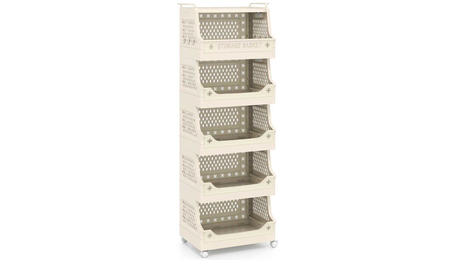 Costway 6-Tier Rolling Laundry Basket Cart with Hook - Beige