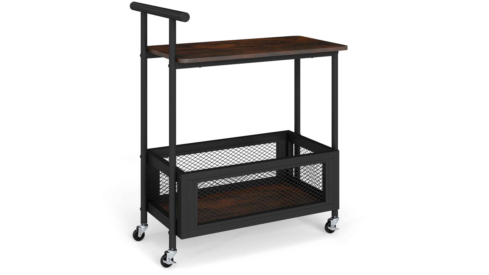 Costway 2-Tier Rolling End Table Kitchen Island Trolley with Open Shelf, Handle and Mesh Basket