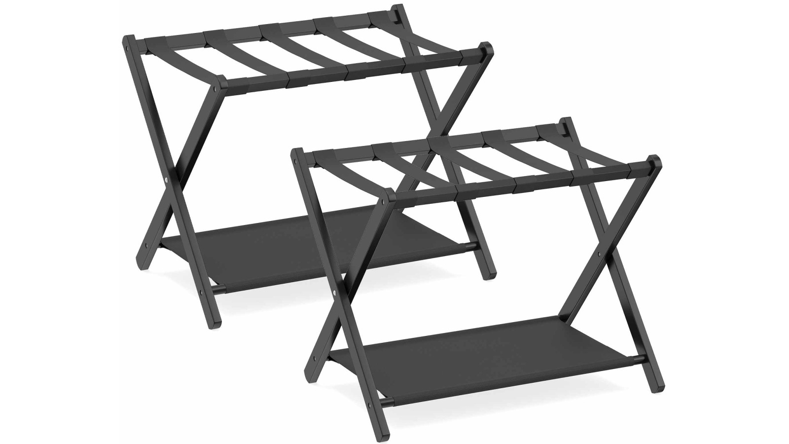 Costway 2-Pack Bamboo Folding Luggage Rack Set with Storage Shelves - Black