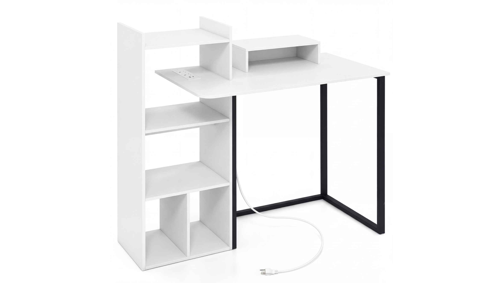 Costway Modern Computer Office Desk with Charging Station - 110cm 