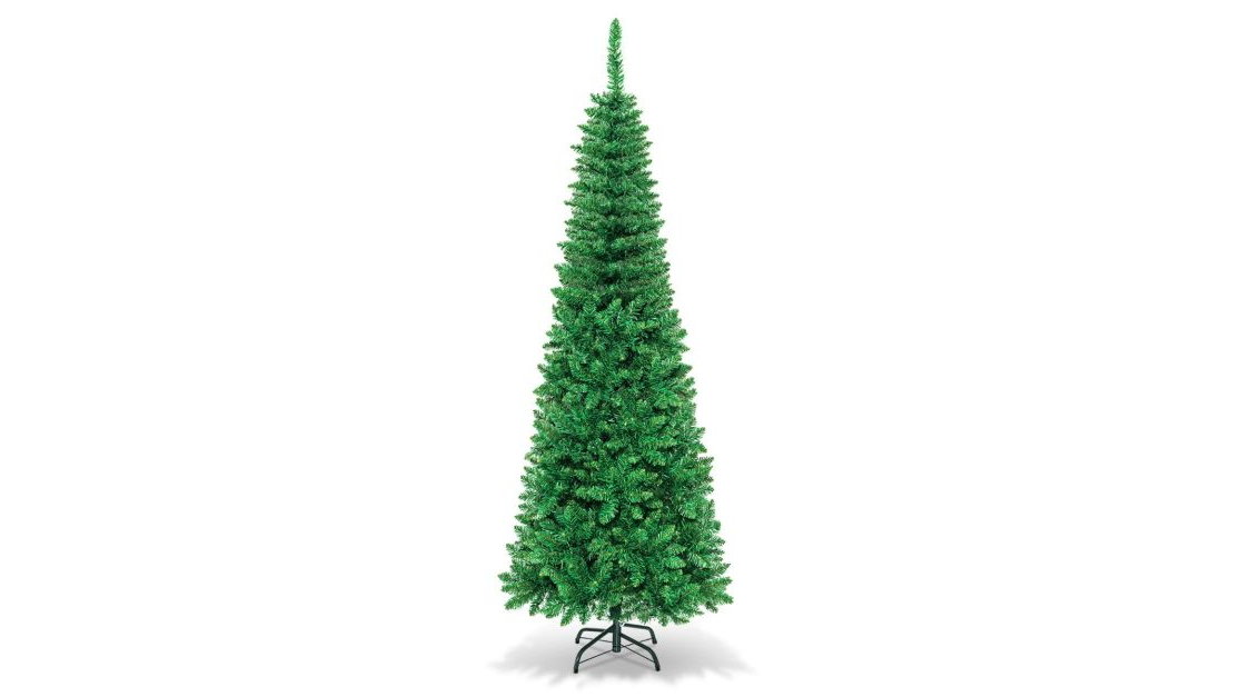 Costway PVC Sparkling Pencil Christmas Tree with 1085 Tips and 350 LED Light - Green