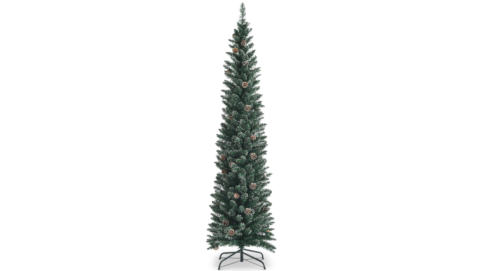 Costway 1.5metre Pre-Decorated Artificial Pencil Christmas Tree with Pine Cone and Snowy Branch Tip