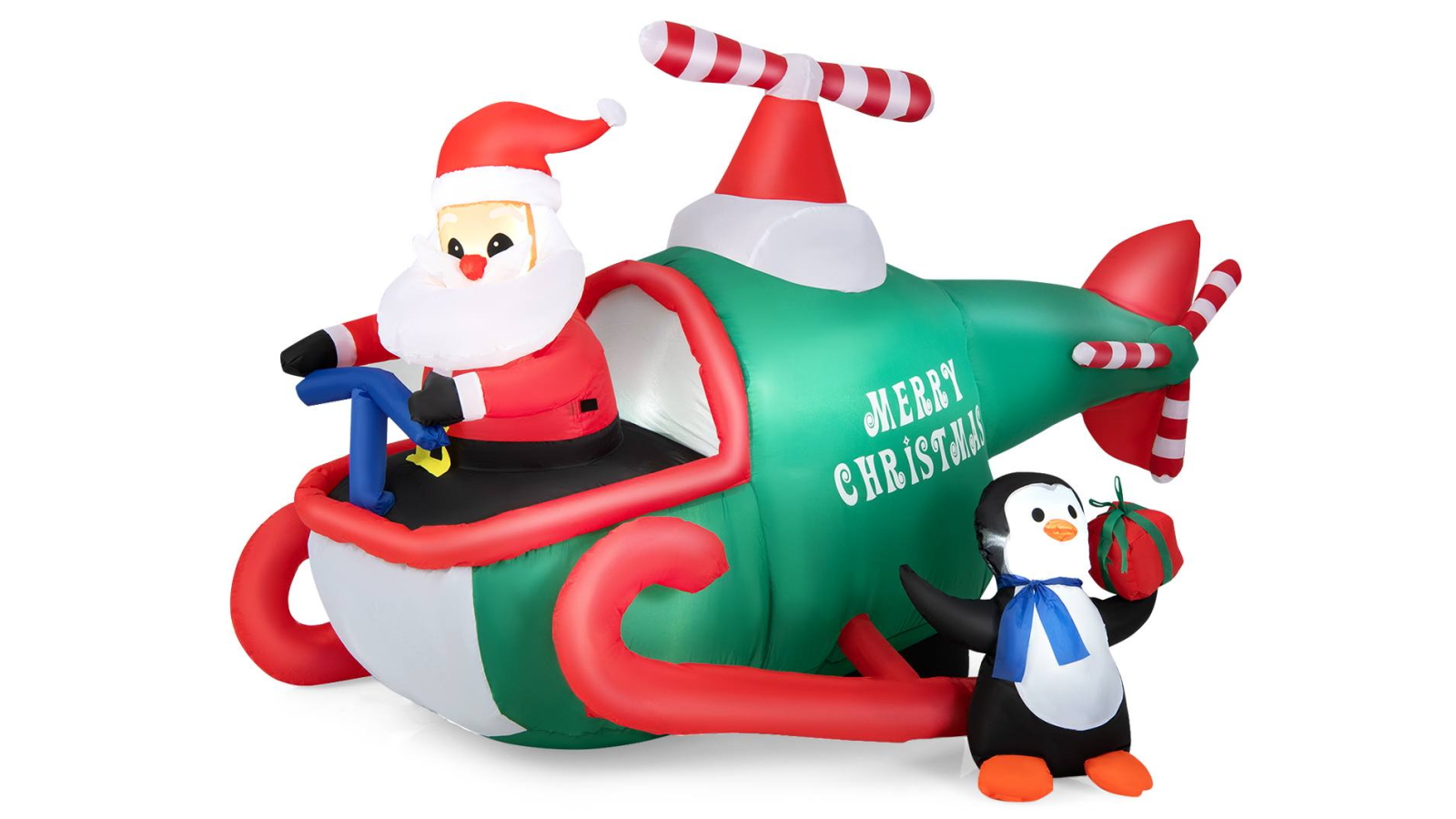 Costway 190cm Inflatable Christmas Decoration Santa Helicopter with LED Lights